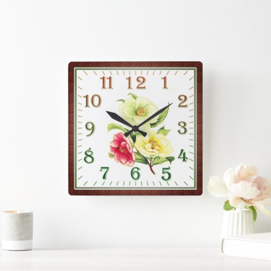 Elegant Floral Square Acrylic Wall Clock Vierkante Klok (Huis)