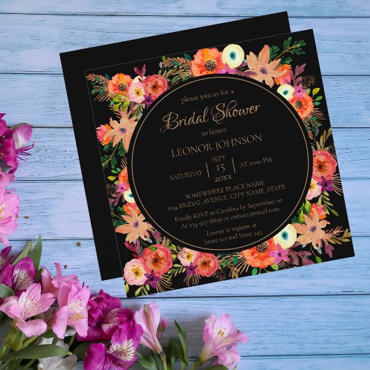 Elegant Floral Square Bridal Shower Uitnodiging