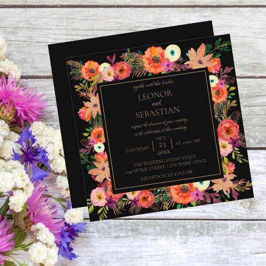 Elegant Floral Square Wedding Invitation Kaart