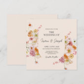 Elegant Floral Square Wedding-uitnodiging Kaart (Voorkant / Achterkant)