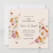Elegant Floral Square Wedding-uitnodiging Kaart (Voorkant)