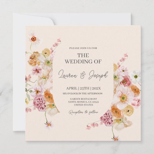 Elegant Floral Square Wedding-uitnodiging Kaart (Voorkant)