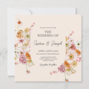 Elegant Floral Square Wedding-uitnodiging Kaart