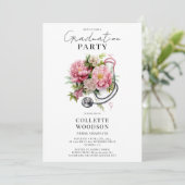 Elegant Floral Stethoscope Nurse Graduation  Kaart (Staand voorkant)
