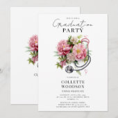 Elegant Floral Stethoscope Nurse Graduation  Kaart (Voorkant / Achterkant)