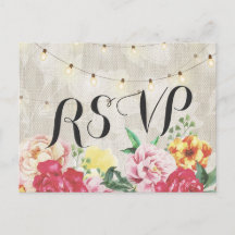 Elegant Floral String Lights Linen Wedding RSVP