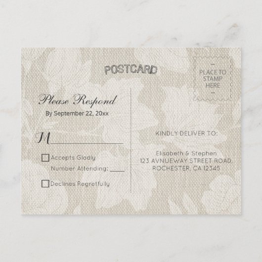 Elegant Floral String Lights Linen Wedding RSVP Uitnodiging Briefkaart (Achterkant)