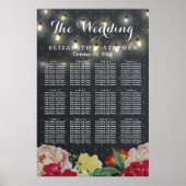 Elegant Floral String Lights Wedding Seding Chart Poster (Voorkant)