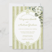 Elegant Floral Striped Green Wedding Kaart (Voorkant)