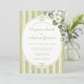 Elegant Floral Striped Green Wedding Kaart (Staand voorkant)