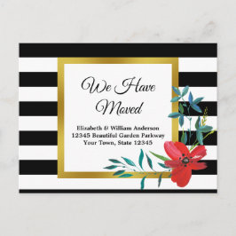 Elegant Floral & Striped Moving Announge Briefkaart