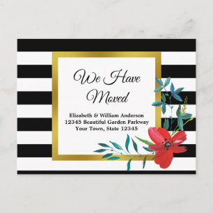 Elegant Floral & Striped Moving Announge Briefkaart