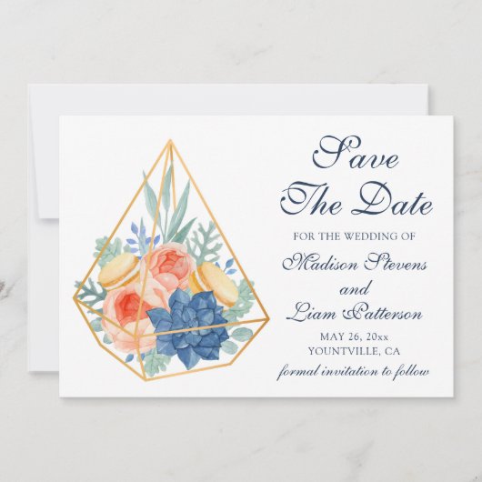 Elegant  Floral Succulent Macaron Save The Date (Voorkant)