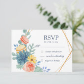 Elegant Floral Succulent Macaron Wedding Meal RSVP Kaartje (Staand voorkant)