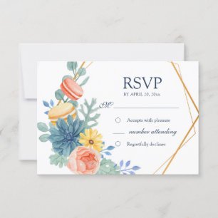 Elegant Floral Succulent Macaron Wedding Meal RSVP Kaartje