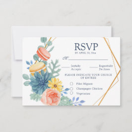 Elegant Floral Succulent Macaron Wedding Meal RSVP Kaartje