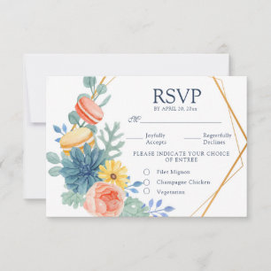 Elegant Floral Succulent Macaron Wedding Meal RSVP Kaartje