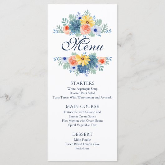 Elegant Floral Succulent Macaron Wedding Menu (Voorkant)