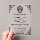 Elegant Floral Sugar Skull Wedding Acryl Uitnodigingen (Insitu (Draagbaar))