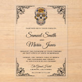 Elegant Floral Sugar Skull Wedding Acryl Uitnodigingen (Voorkant)