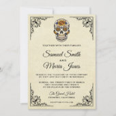 Elegant Floral Sugar Skull Wedding Invitation Kaart (Voorkant)