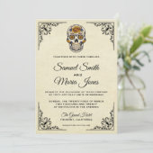 Elegant Floral Sugar Skull Wedding Invitation Kaart (Staand voorkant)