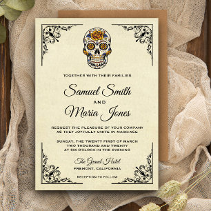 Elegant Floral Sugar Skull Wedding Invitation Kaart