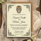 Elegant Floral Sugar Skull Wedding Invitation Kaart