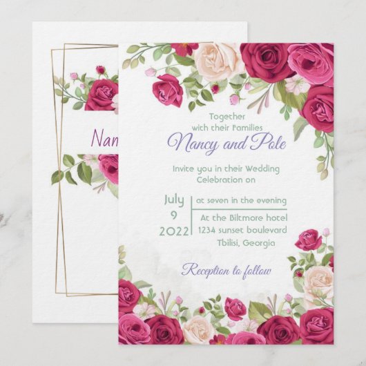 Elegant floral suitnodiging kaart (Voorkant / Achterkant)