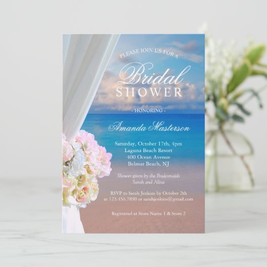 Elegant Floral Summer Ocean Beach Vrijgezellenfees Kaart (Staand voorkant)