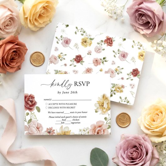 Elegant Floral Summer Wedding RSVP Kaartje