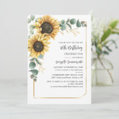 Elegant Floral Sunflower 80th Birthday Party Kaart (Staand voorkant)