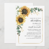 Elegant Floral Sunflower 80th Birthday Party Kaart (Voorkant / Achterkant)