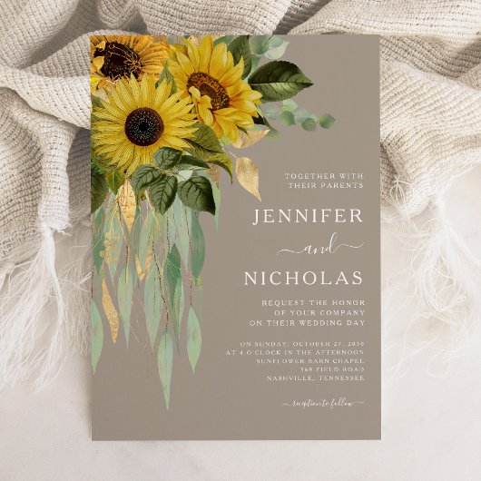 Elegant Floral Sunflower Eucalyptus Weddenschap Kaart