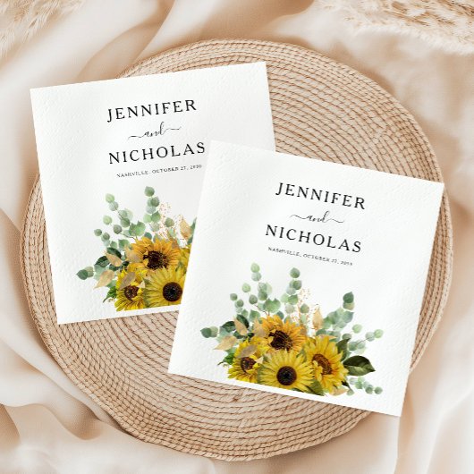 Elegant Floral Sunflower Eucalyptus Wedding Servet