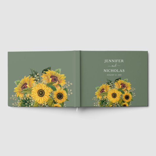 Elegant Floral Sunflower Green Wedding Gastenboek (Volledig)