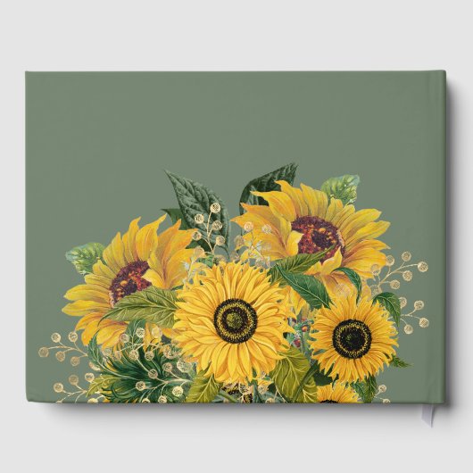 Elegant Floral Sunflower Green Wedding Gastenboek (Achterkant)
