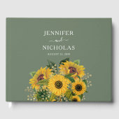 Elegant Floral Sunflower Green Wedding Gastenboek (Voorkant)