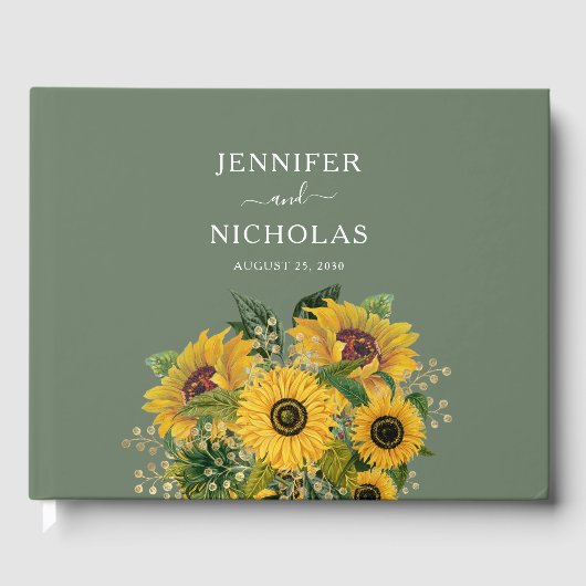 Elegant Floral Sunflower Green Wedding Gastenboek (Voorkant)