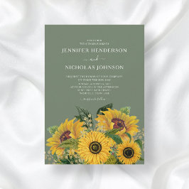 Elegant Floral Sunflower Green Wedding Kaart