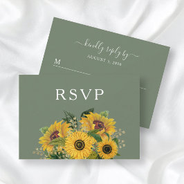 Elegant Floral Sunflower Green Wedding RSVP Kaartje