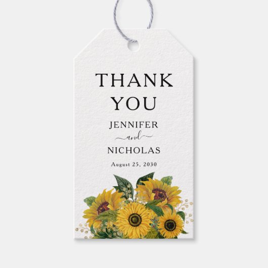 Elegant Floral Sunflower Weddenschap Hartelijk dan Cadeaulabel (Voorkant)