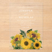Elegant Floral Sunflower Wedding Acryl Uitnodigingen (Voorkant)