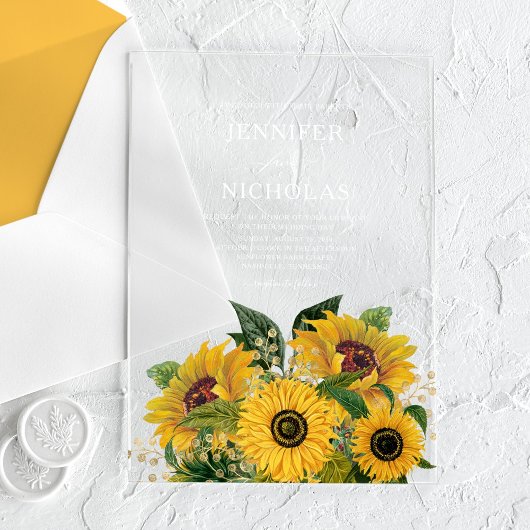 Elegant Floral Sunflower Wedding Acryl Uitnodigingen