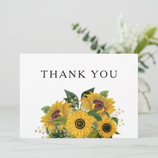Elegant Floral Sunflower Wedding Bedankkaart (Staand voorkant)