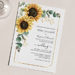 Elegant Floral Sunflower Wedding Invitation<br><div class="desc">Creëer een moderne Sunflower Floral Budget Wedding-uitnodigingskaart met deze leuke sjabloon met prachtige rustige floral bouquet,  geometrisch goudeffect-lijst,  met moderne eenvoudige typografie. TIP: Overeenkomende trouwsuite-kaarten zoals RSVP,  trouwprogramma's,  banners,  tapestry,  cadeaubonnen,  labels,  borden en andere bruiloft-keepsakes en -godies zijn beschikbaar in het collectie hieronder met dit ontwerp.</div>