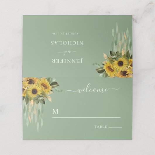 Elegant Floral Sunflower Wedding Plaatskaartje (Buitenkant ongevouwen)