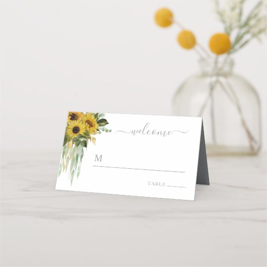 Elegant Floral Sunflower Wedding Plaatskaartje (Voorkant)