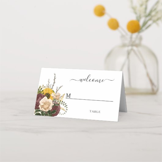 Elegant Floral Sunflower Wedding Plaatskaartje (Voorkant)