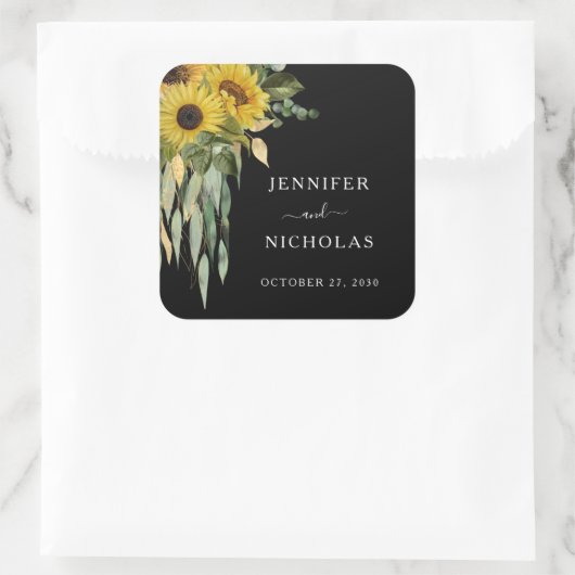 Elegant Floral Sunflower Wedding Vierkante Sticker (Tas)